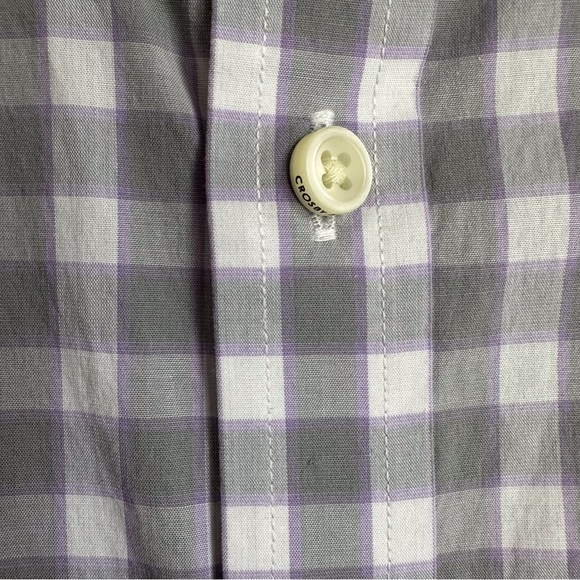 Crosby & Howard Gray White Purple Check Long Sleeve Mens Shirt Button Down Sz Lg - Picture 9 of 14